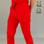 Men’s Red jogger scrub pants ankle cuff detail