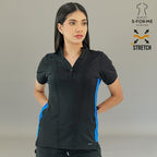 S-FORME Women's 930 scrub top in black royal blue stretch fabric