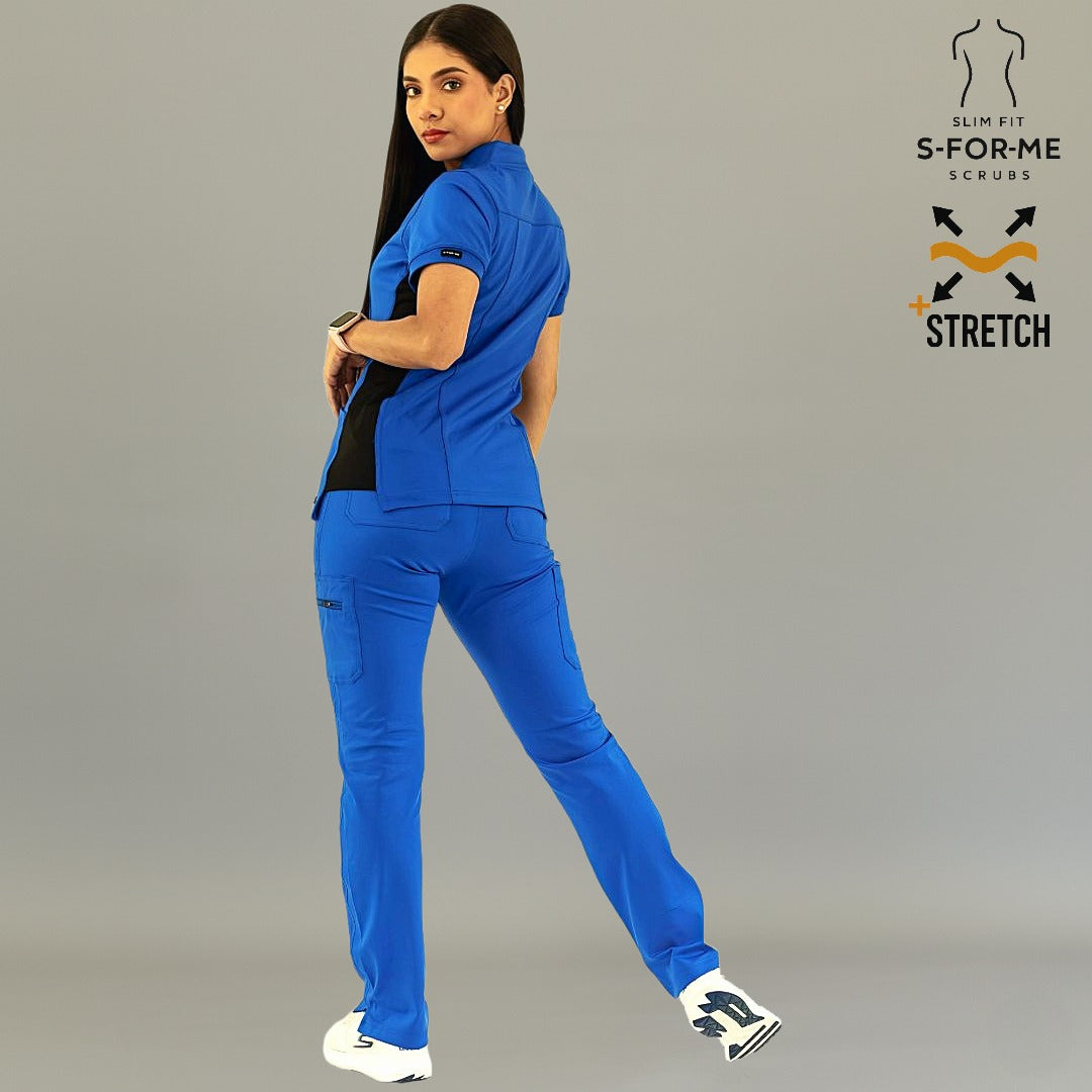 Women's 930 Super Stretch scrub top in royal blue and black