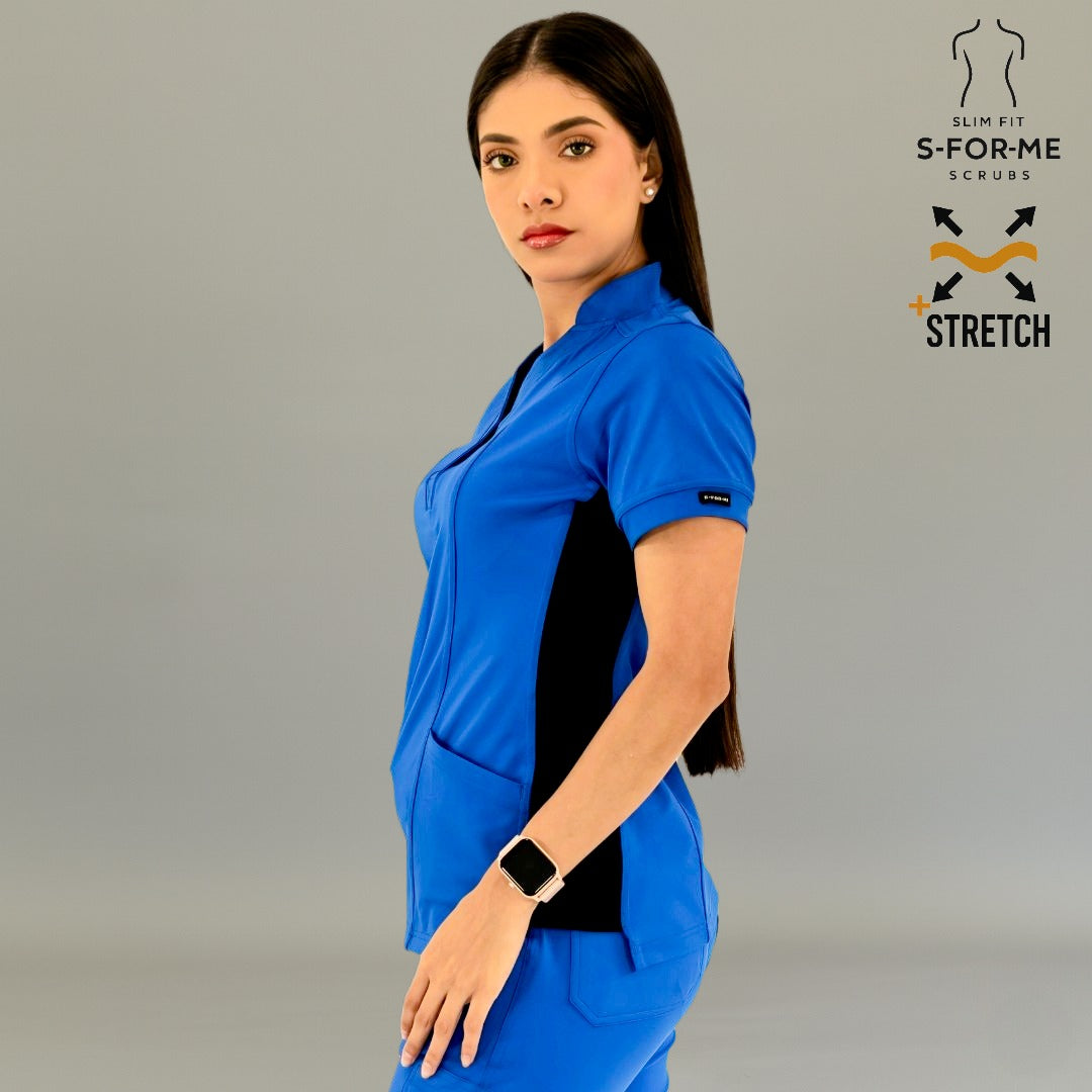 S-FORME women's scrub top royal blue black professional uniform