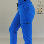 Royal blue scrub jogger pants for women with easy-care fabric