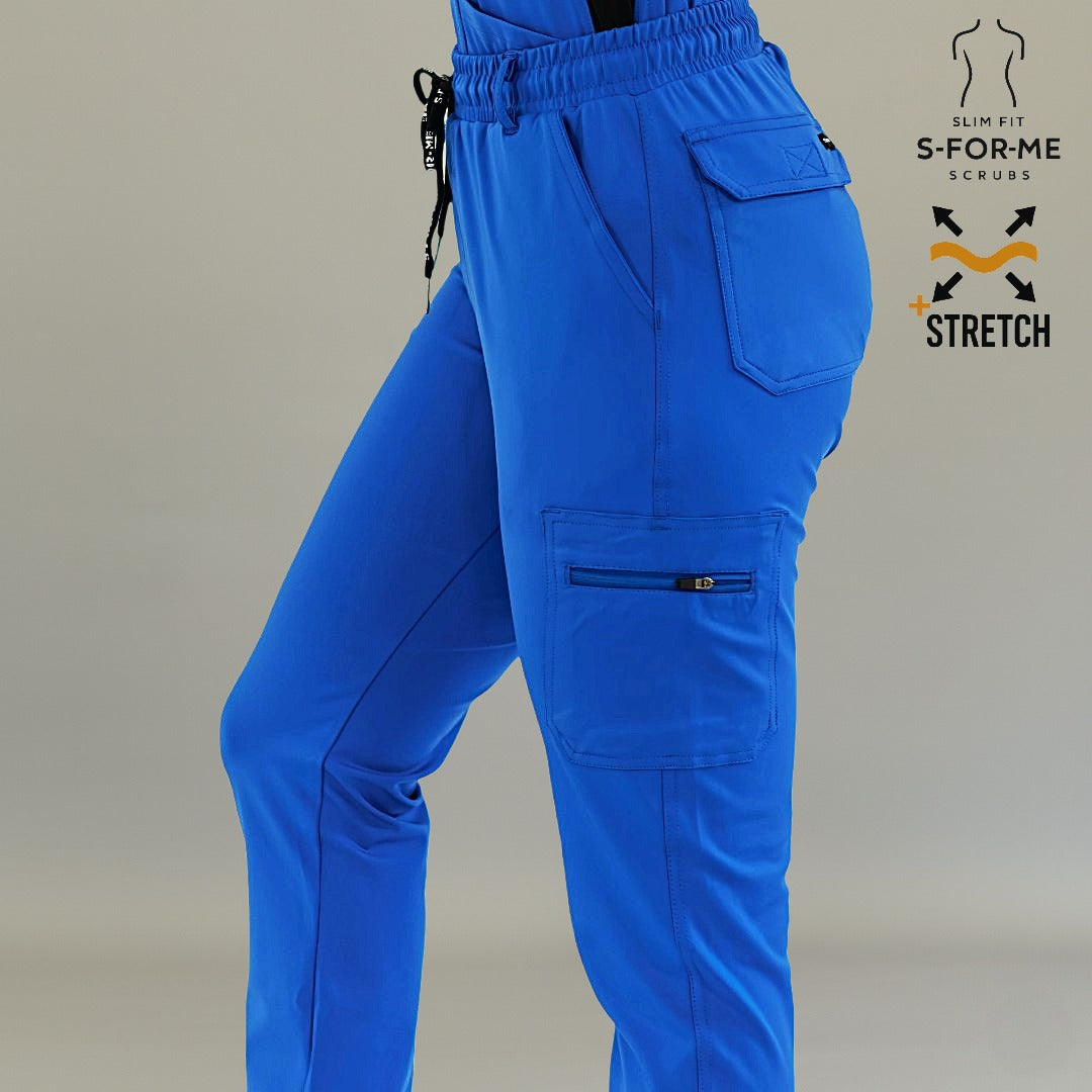 Royal blue scrub jogger pants for women with easy-care fabric