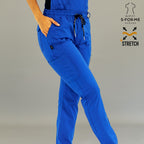 Royal blue women’s scrub pants with slim tapered jogger fit