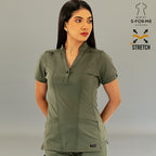 Women's Top 930 Olive Green Super Stretch scrub top front view by S-FORME