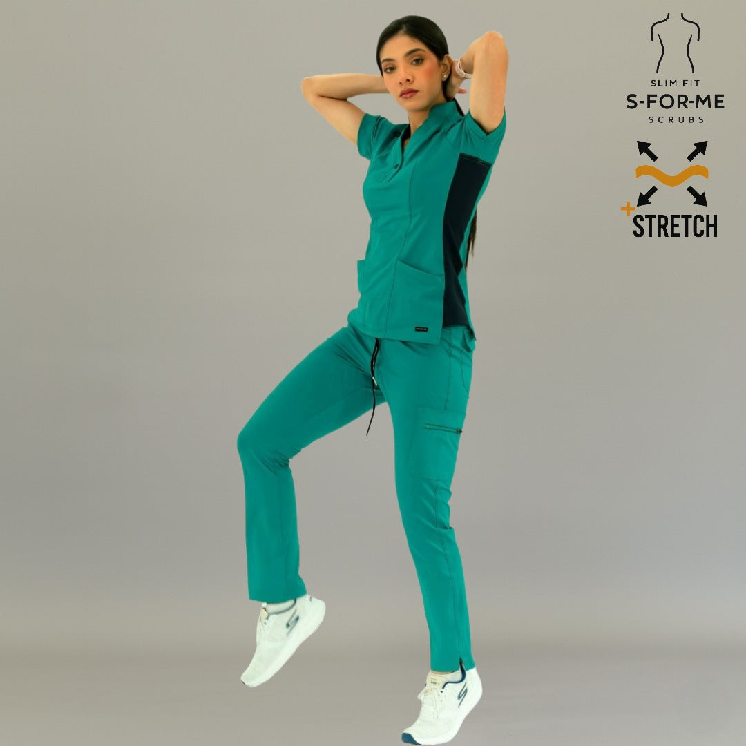S-FORME 930 women's scrub top in Teal Green/Navy with Super Stretch comfort
