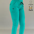 S-FORME teal green scrub pants for women with comfortable tapered fit