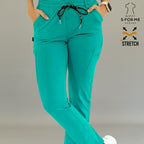 Close look at Teal Green 930 super stretch scrub pants for women
