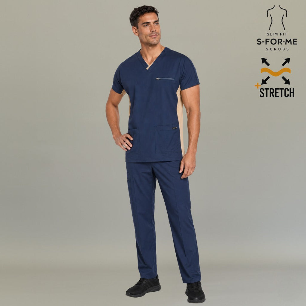 Men's Scrub Top 940 Navy/Beige Super Stretch