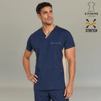 Men's Scrub Top 940 Navy/Beige Super Stretch