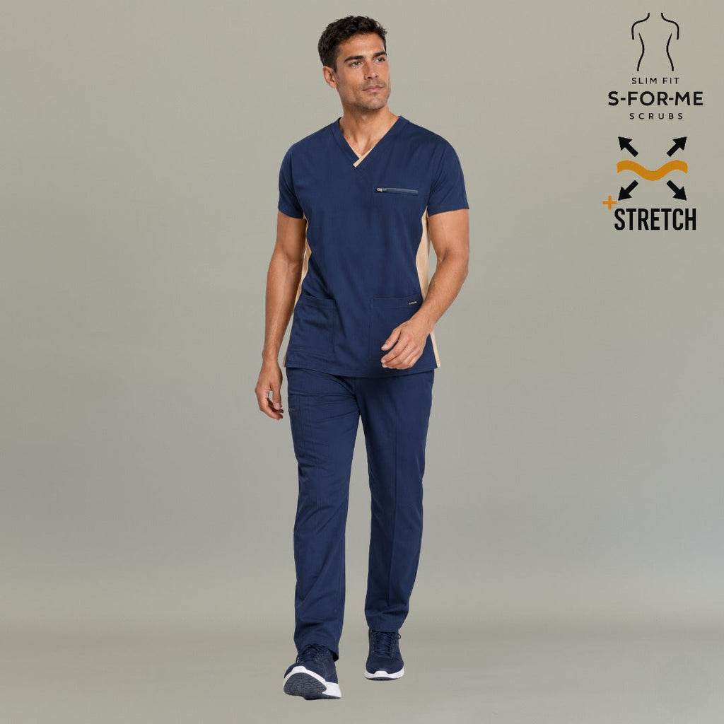 Men's Scrub Top 940 Navy/Beige Super Stretch