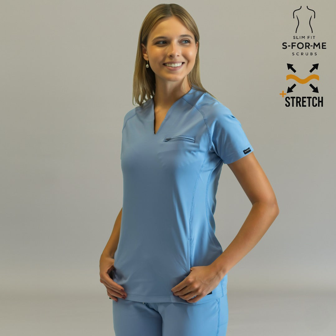 Women’s Top 915 Sky Blue, Super Stretch Scrubs