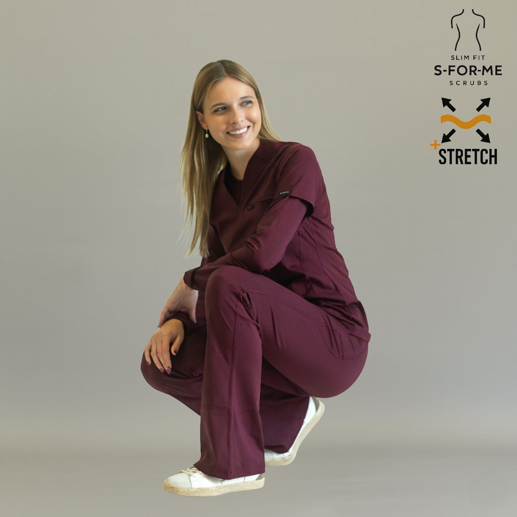 Women’s 915 Super Stretch Maroon Flare Scrub Pants