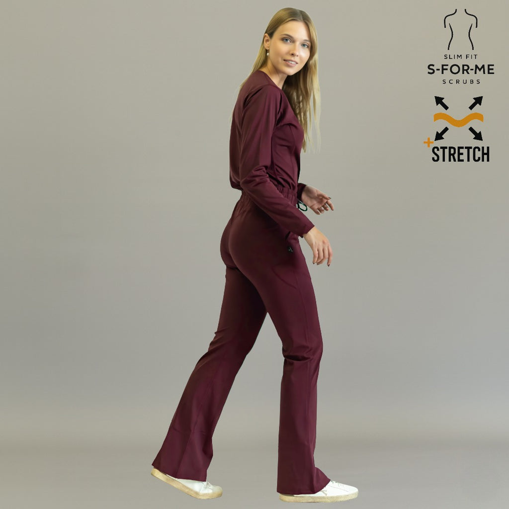 Women’s 915 Super Stretch Maroon Flare Scrub Pants