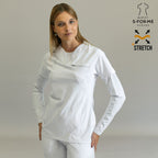 Women's white scrub top 915 — long sleeve layering option, super stretch comfort