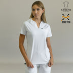 Women's scrub top 915 White — back view showing slim fit and clean finish