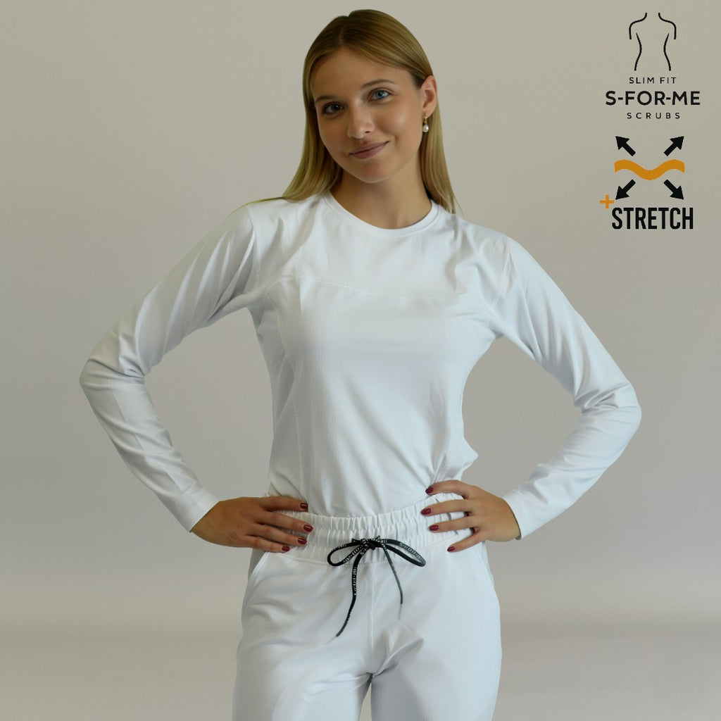 Women's Long Sleeve Underscrub | White Super Stretch