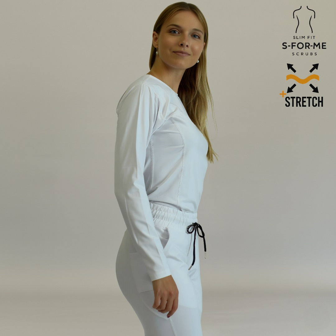 Women's Long Sleeve Underscrub | White Super Stretch