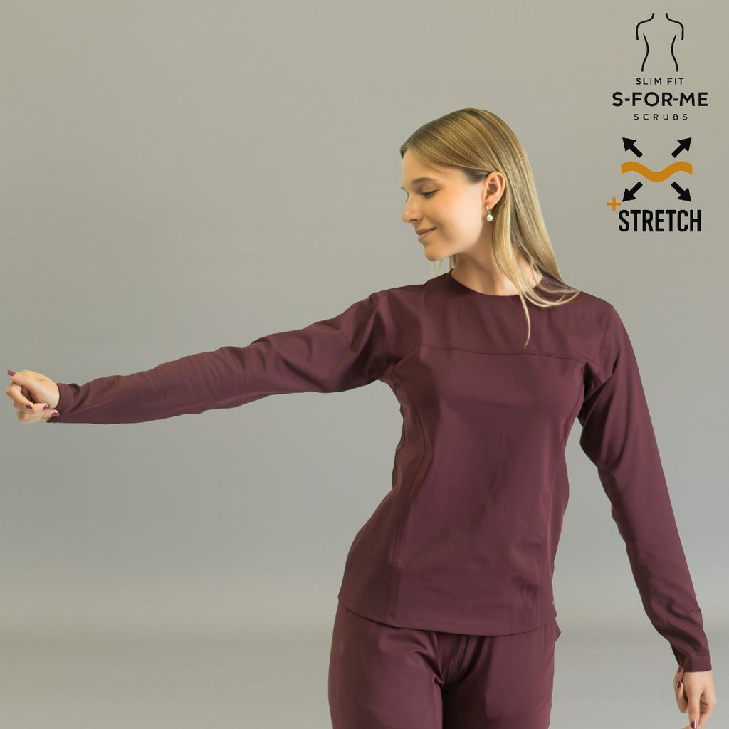 Women's Long Sleeve Underscrub | Maroon Super Stretch