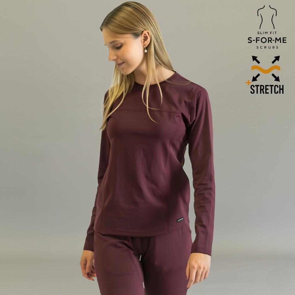 Women's Long Sleeve Underscrub | Maroon Super Stretch