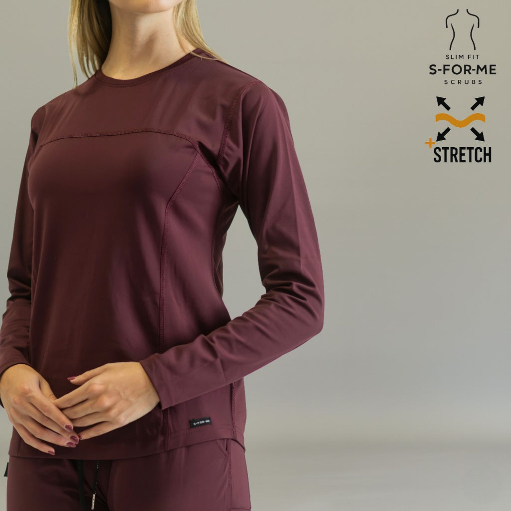 Women's Long Sleeve Underscrub | Maroon Super Stretch