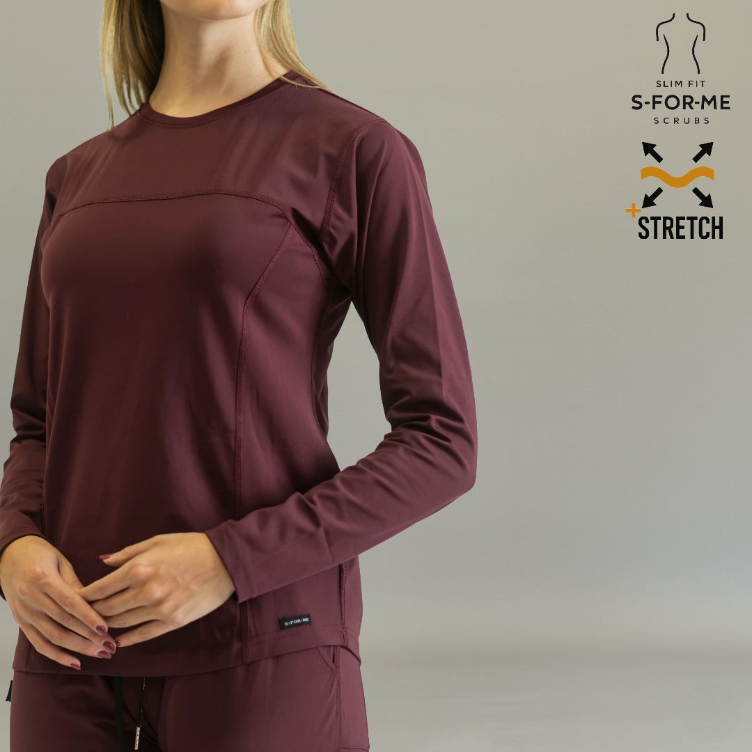 Women's Long Sleeve Underscrub | Maroon Super Stretch