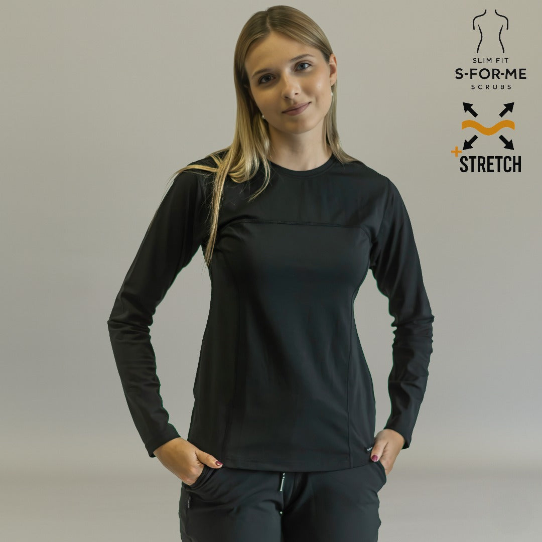 Women's Long Sleeve Underscrub | Black Super Stretch
