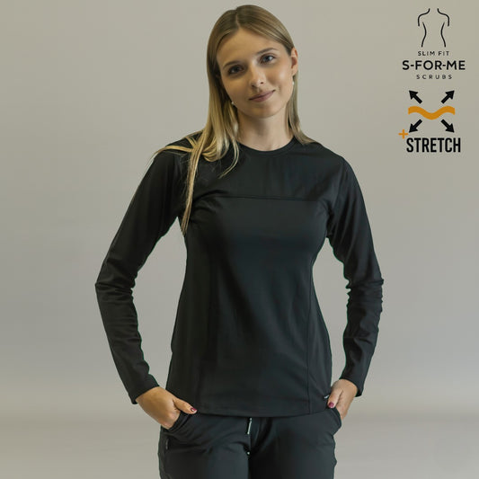 Women's Long Sleeve Underscrub | Black Super Stretch