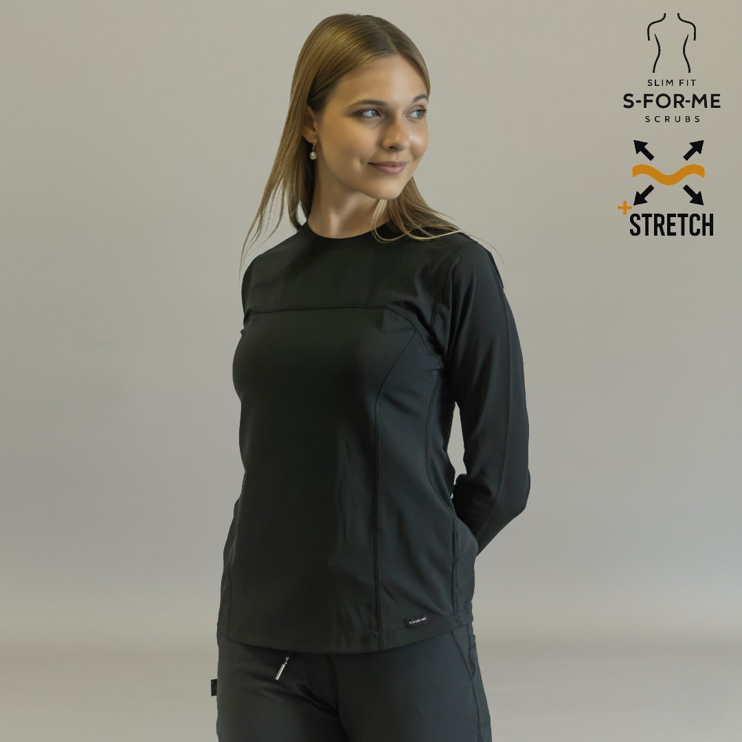 Women's Long Sleeve Underscrub | Black Super Stretch