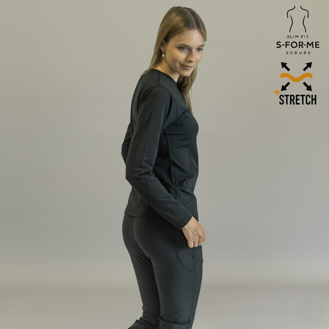 Women's Long Sleeve Underscrub | Black Super Stretch