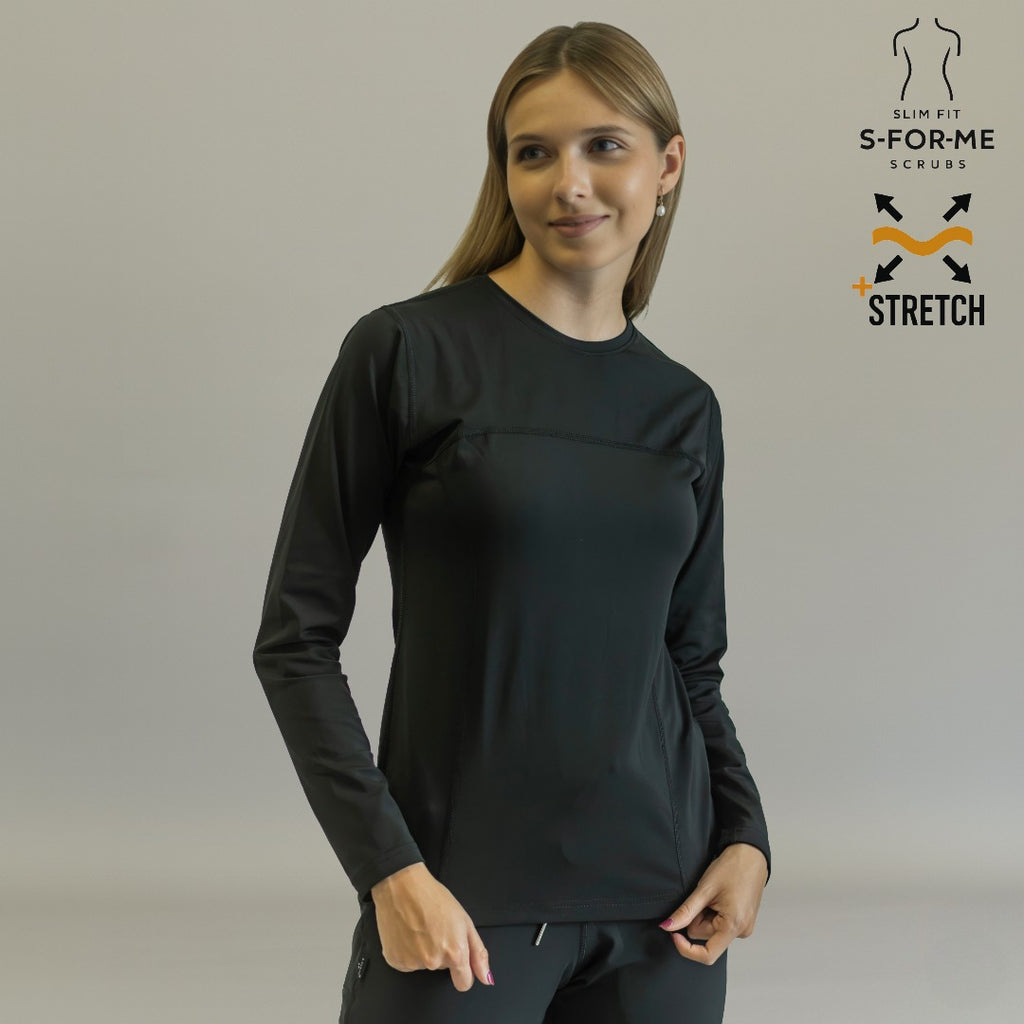 Women's Long Sleeve Underscrub | Black Super Stretch