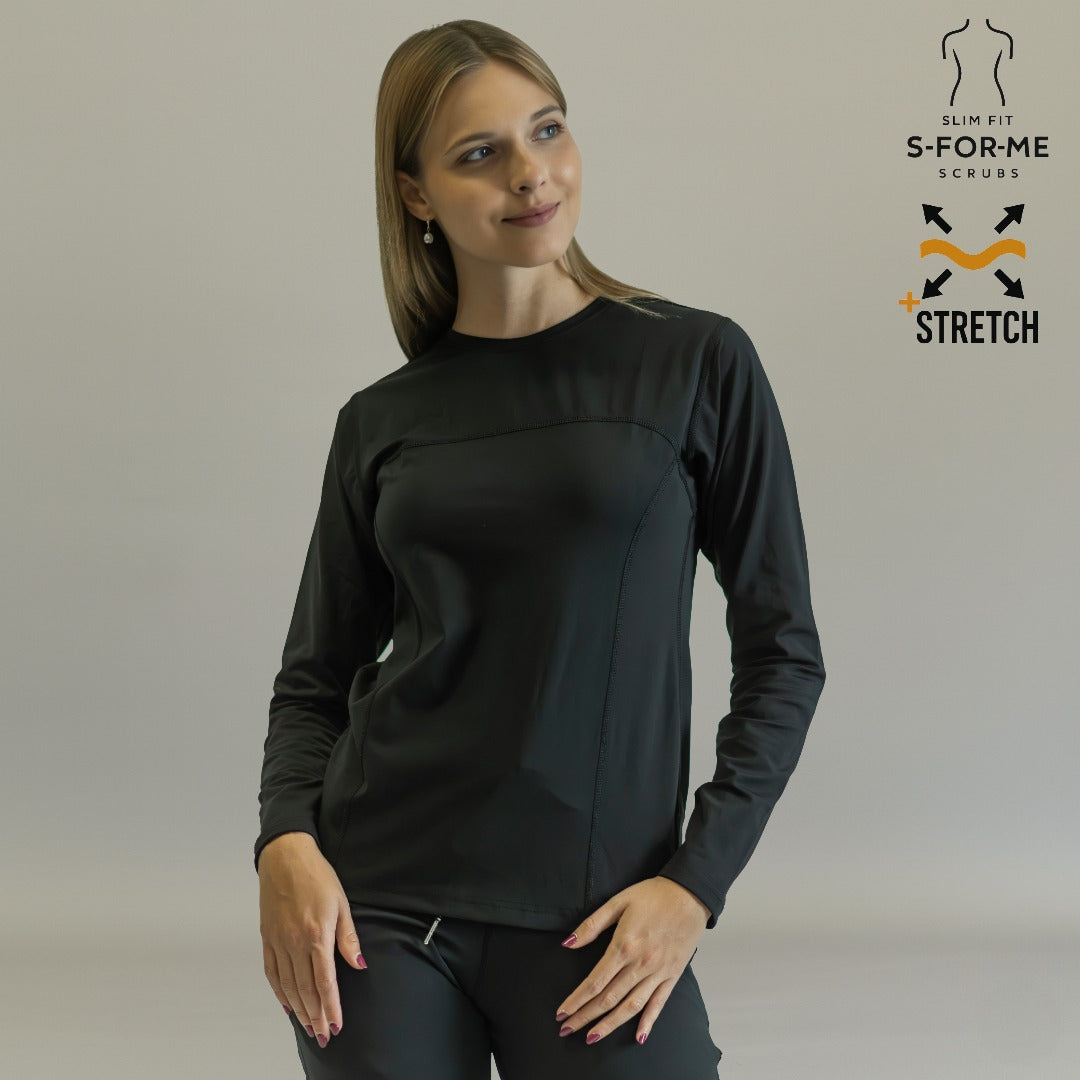 Women's Long Sleeve Underscrub | Black Super Stretch