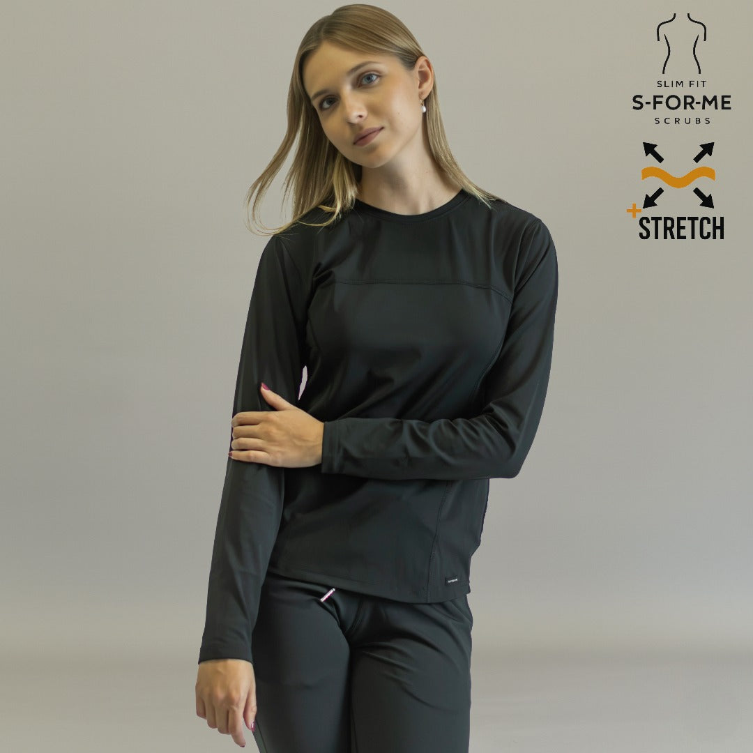 Women's Long Sleeve Underscrub | Black Super Stretch