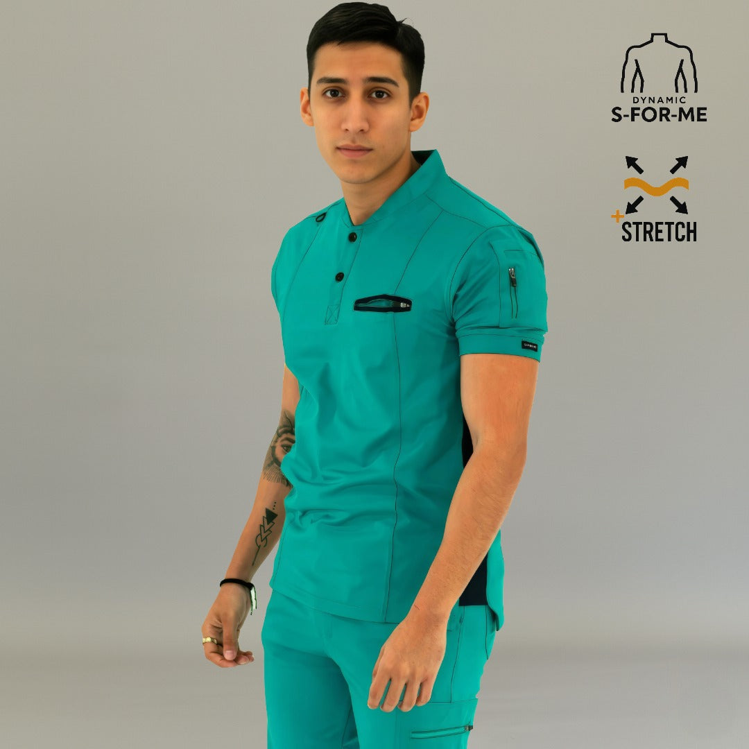 Men's Top 930 Teal Green - Navy Super Stretch, Scrubs 930