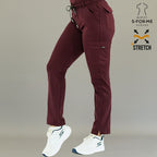 S-FORME women’s maroon scrub pants made with stretch fabric