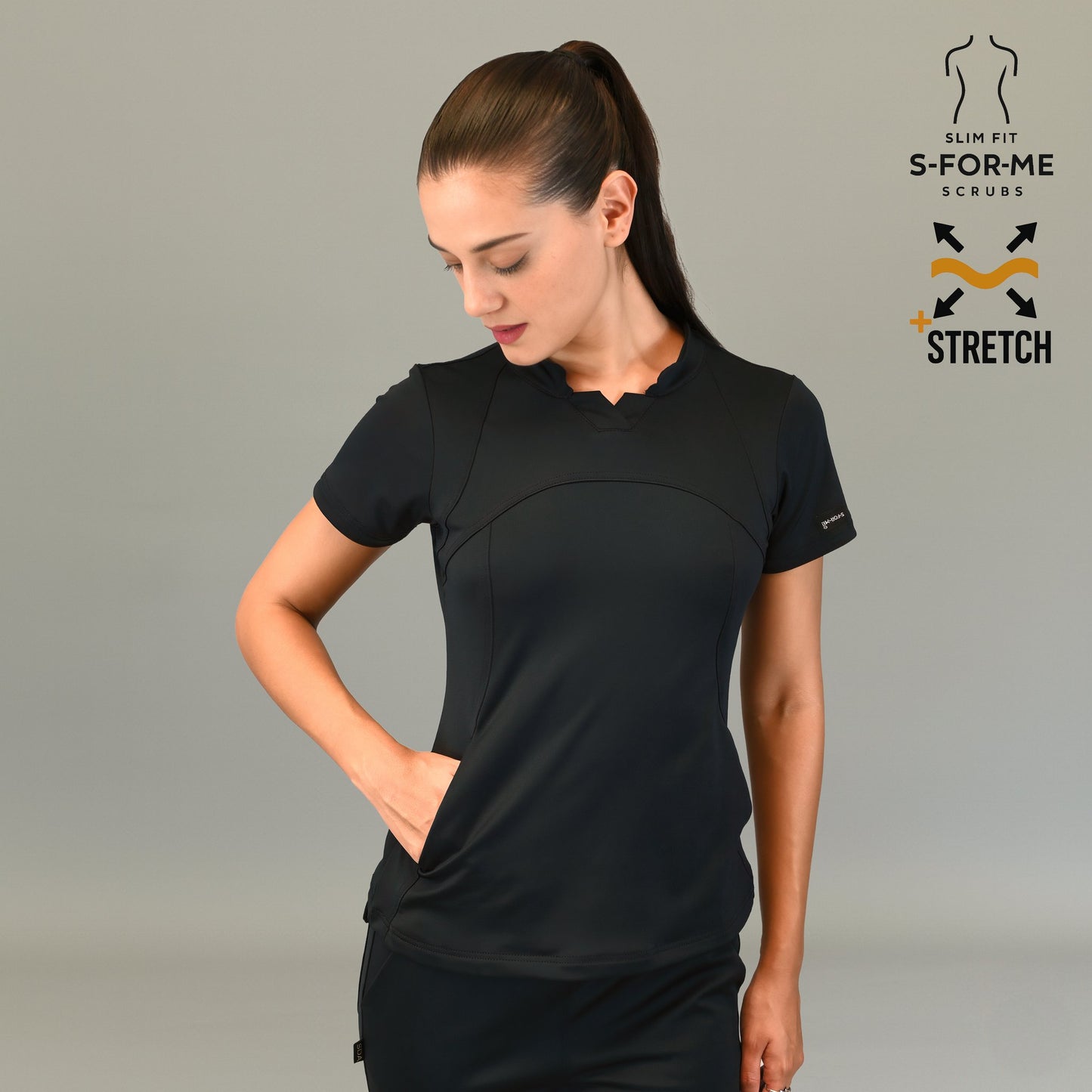 Women's Top 910 Black, Super Stretch Scrubs
