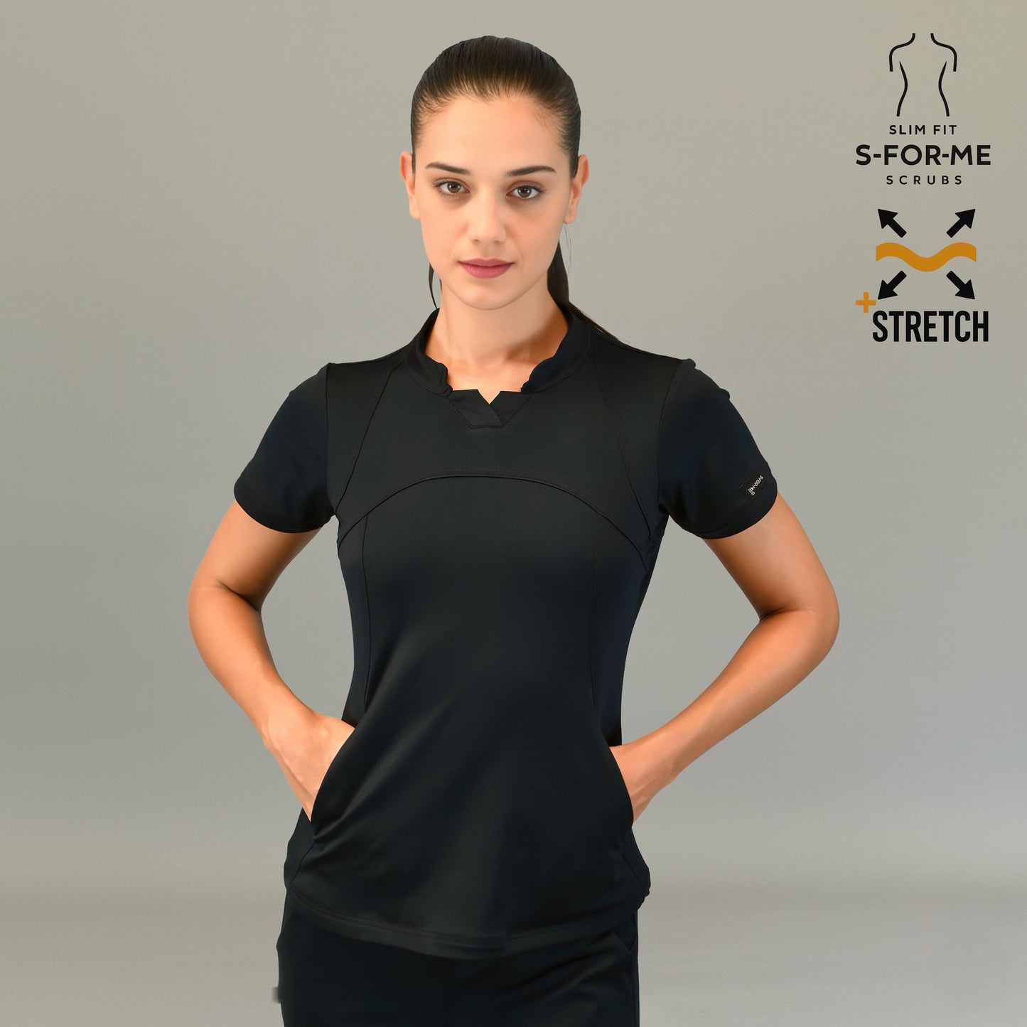 Women's Top 910 Black, Super Stretch Scrubs