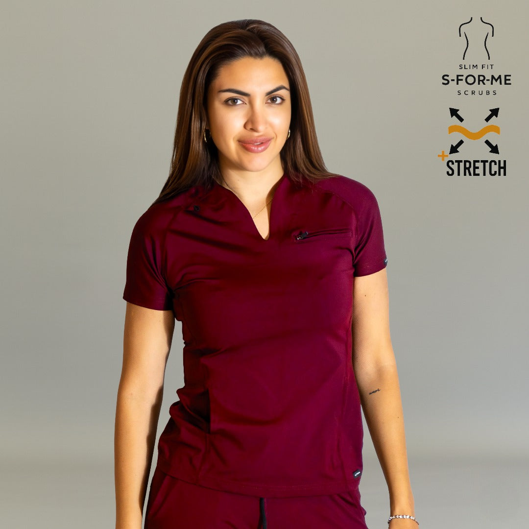Women’s Maroon scrub top 915 designed for comfortable long shifts in healthcare settings