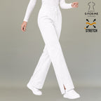 Women's white 502 scrub pants walking pose with elastic drawstring waist — lightweight fluid-resistant medical scrub pants S-FOR-ME