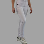 Women's white Alviero stretch waterproof scrub pants — front view, classic fit