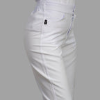 Women's white Alviero stretch scrub pants — additional angle showing fabric and silhouette