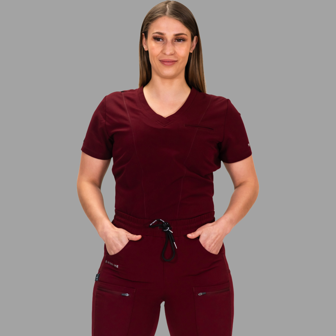 Women’s Waterproof Burgundy Top, Scrubs style 300