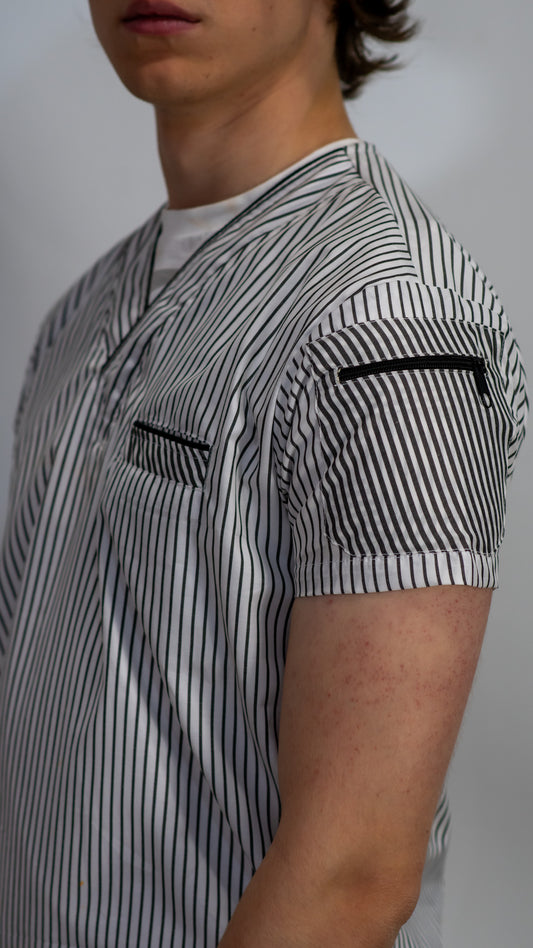 Men's Scrub Top Black-White Lines