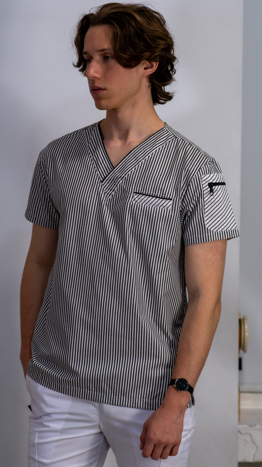 Men's Scrub Top Gray Lines