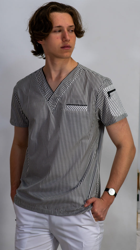 Men's Scrub Top Gray Lines