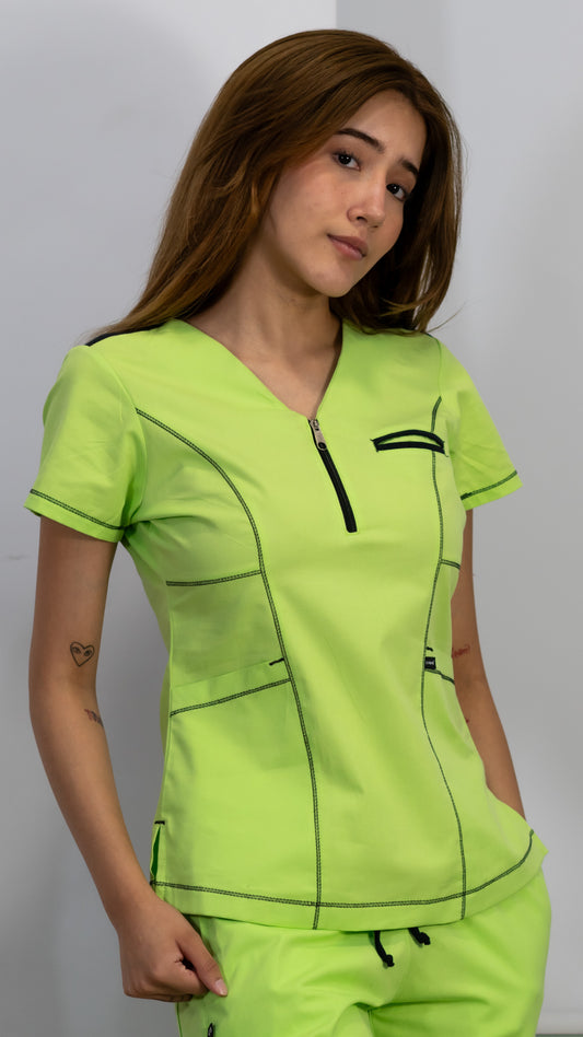 Women's Scrubs Top 510 Cotton lemon green