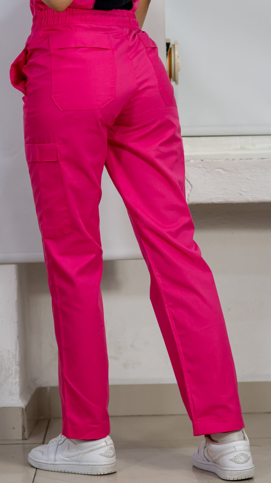 Women's Pants 6 Pockets, Scrubs 100% Cotton Fuchsia Relaxed fit