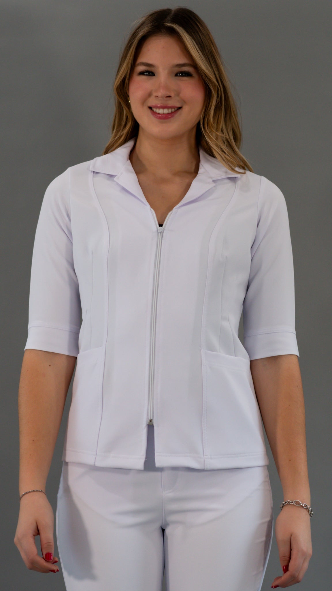 Women's 3/4 Sleeve Pure White Top