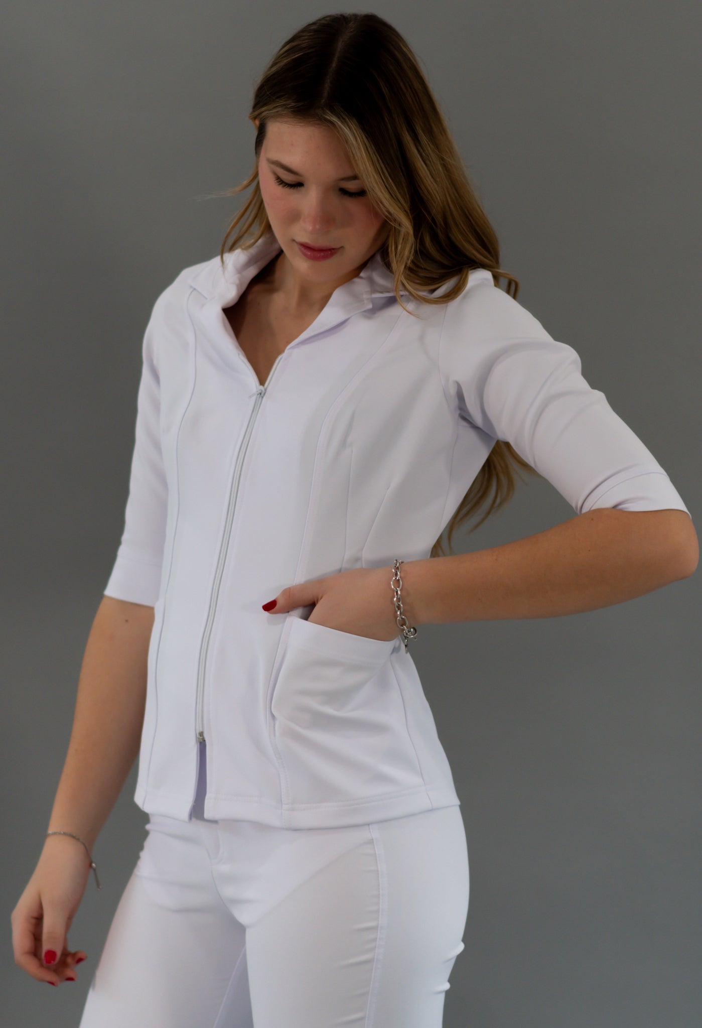 Women's 3/4 Sleeve Pure White Top