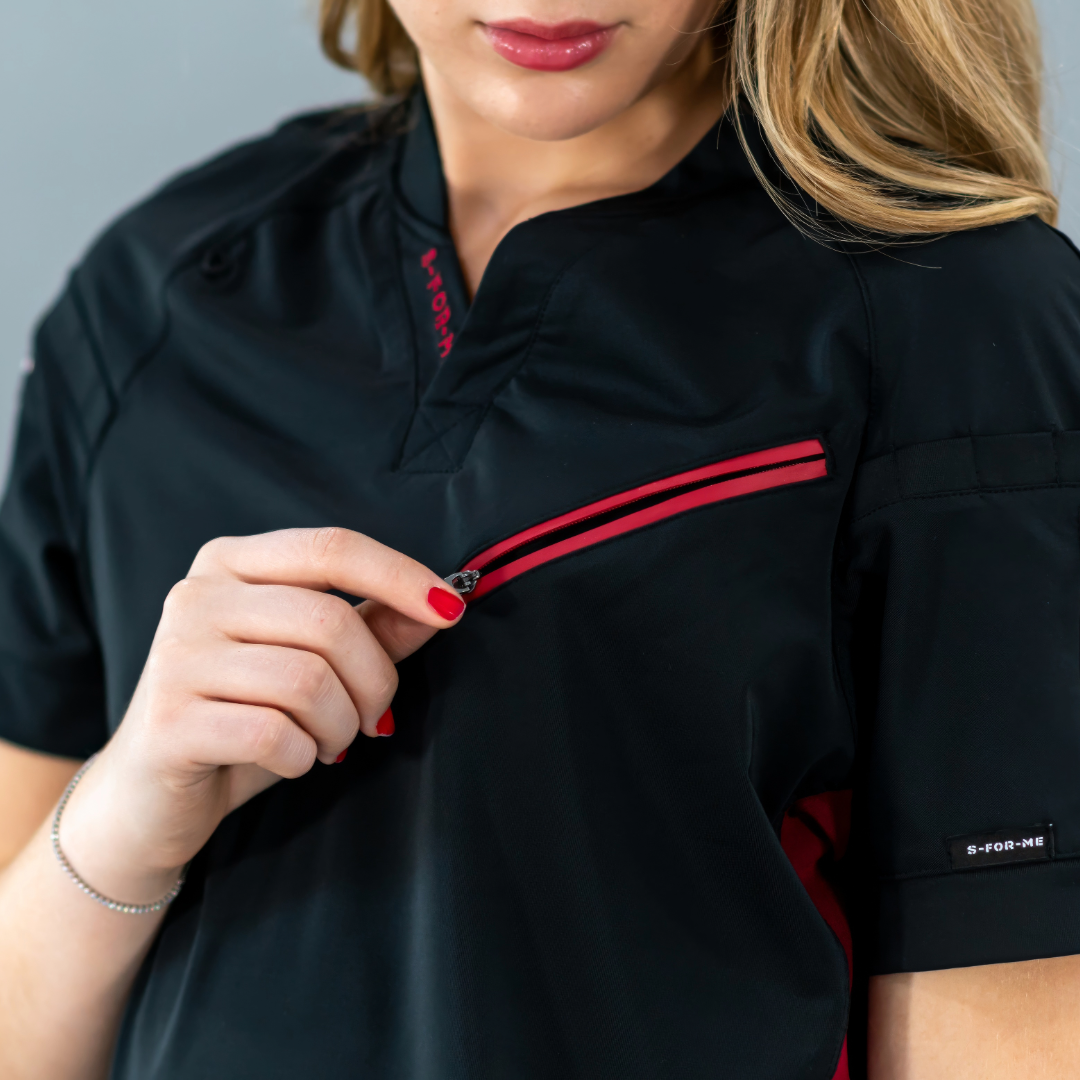 Unisex Relaxed Top 905 Black/Burgundy, Super Stretch Scrubs