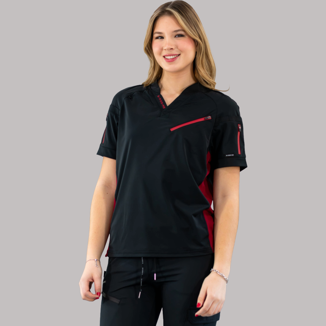 Unisex Relaxed Top 905 Black/Burgundy, Super Stretch Scrubs